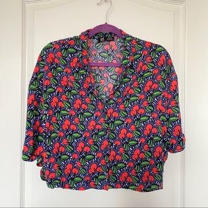 Zara Cherry Print Cropped Button Shirt